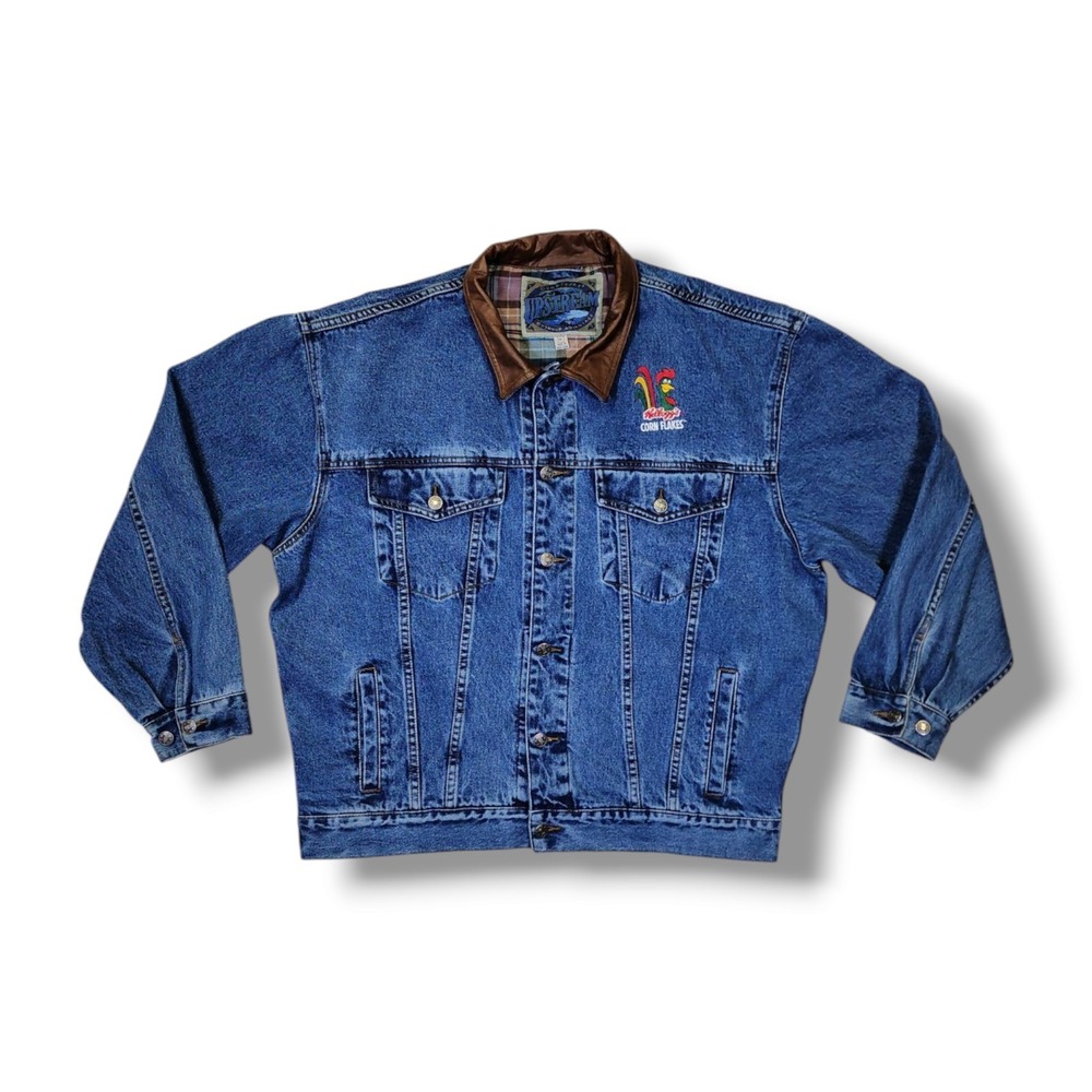 Dunbrooke Upstream Kellogg's Corn Flakes‎ Denim Jacket Leather Trim Men's XL VTG